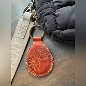 Free People Leather floral embossed keychain/ bag charm - NWOT🌟 Rare!